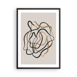 Plakát v černém rámu - Abstraktní zamotané čáry v černé a zlaté barvě na béžové - 50x70cm - Všechno se pokroutilo - Moderní nástěnná dekorace do obývacího pokoje a ložnice ARTTOR