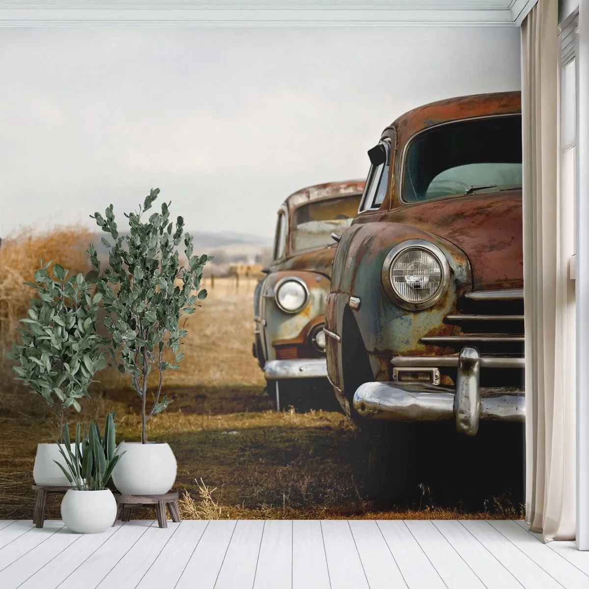 Fototapeta Premium Sand - Zasloužený odpočinek - Staré auto, Automobilový průmysl, Vinobraní - 100x70 cm