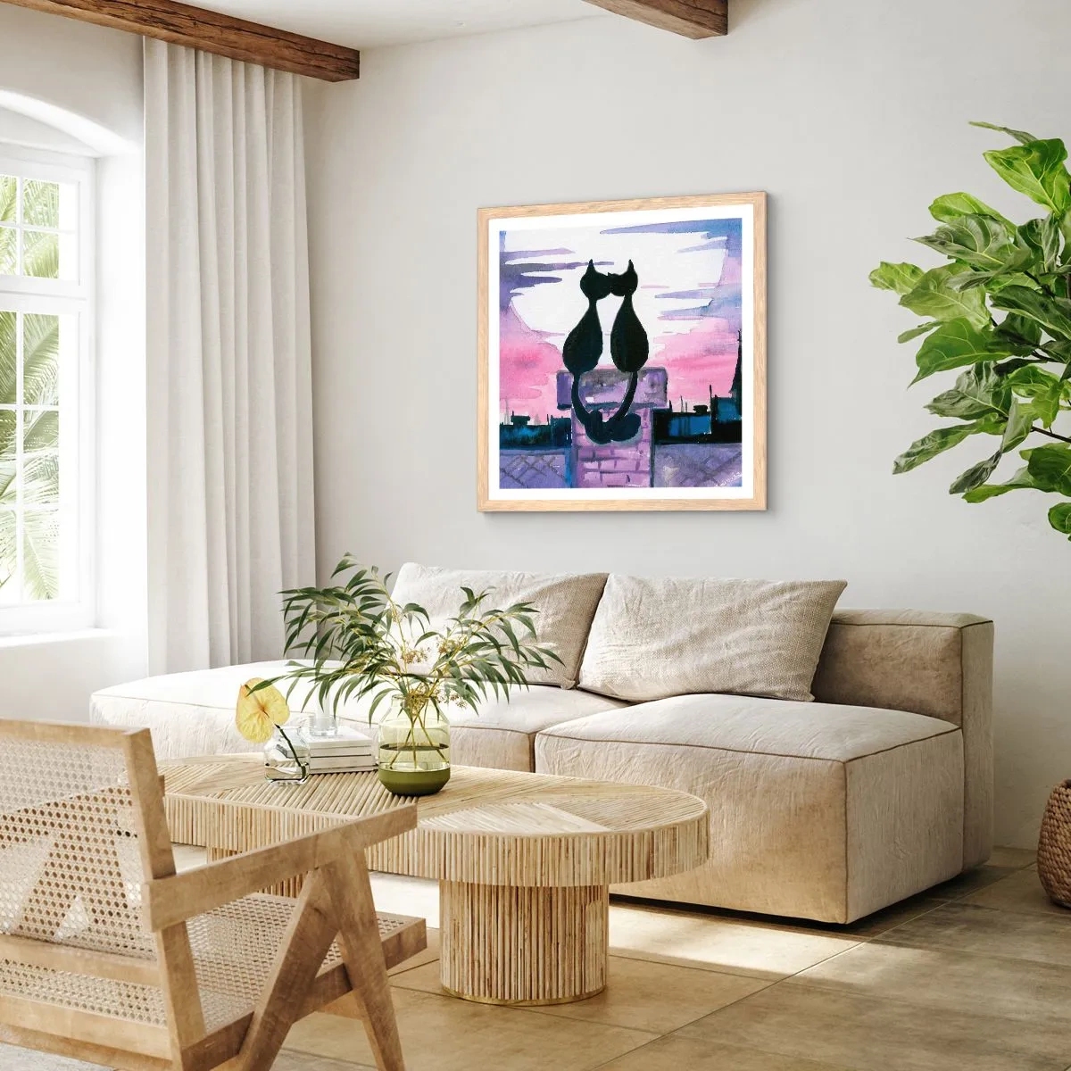 Plakát v rámu světlý dub - Rendez-vous pod měsíčkem - 40x40 cm