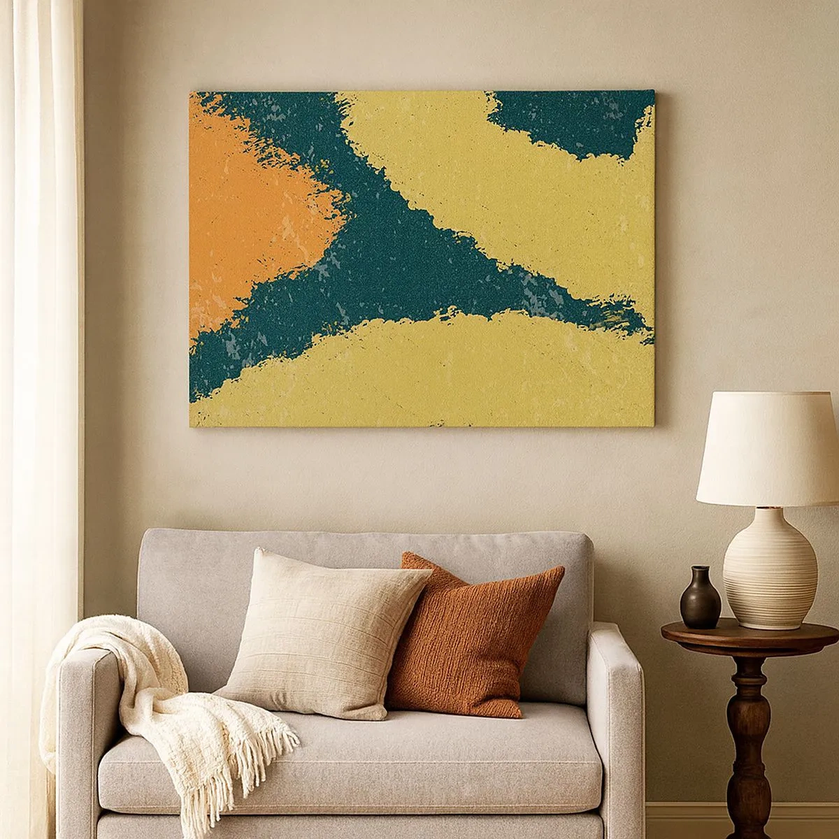 Obraz na plátně - Abstraktní skvrny v zemitých a zelených barvách - 70x50cm - Abstrakce – zpomalený pohyb - Moderní nástěnná dekorace do obývacího pokoje a ložnice ARTTOR