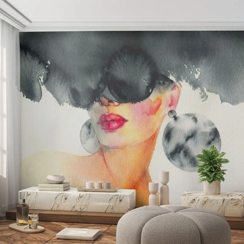 Fototapeta Samolepicí Deluxe Sticker - Tajemství elegance - ženská tvář, Žena, Čepice - 100x70 cm