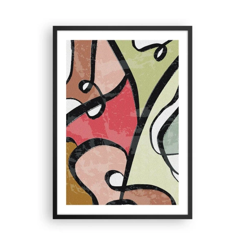 Plakát v černém rámu - Barevná abstrakce s černými obrysy - 50x70cm - Piruety uprostřed barev - Moderní nástěnná dekorace do obývacího pokoje a ložnice ARTTOR
