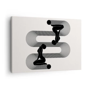 Obraz na plátně - Černé siluety s geometrickými čarami na světlém pozadí - 70x50cm - Smyslná symetrie - Moderní nástěnná dekorace do obývacího pokoje a ložnice ARTTOR