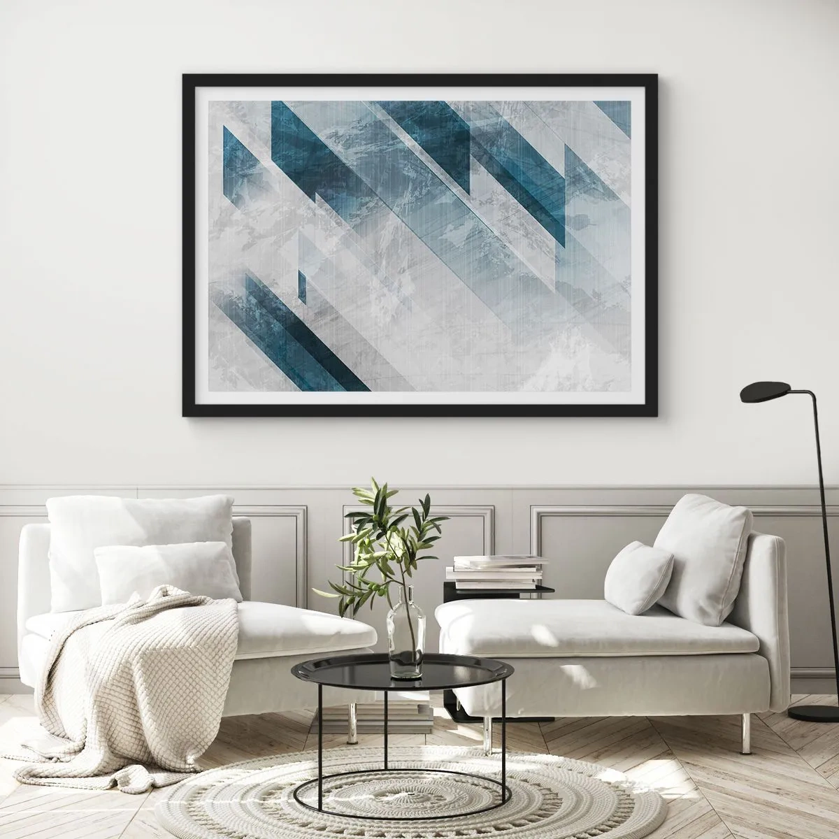 Plakát v černém rámu - Prostorová kompozice – pohyb šedé - 50x40 cm