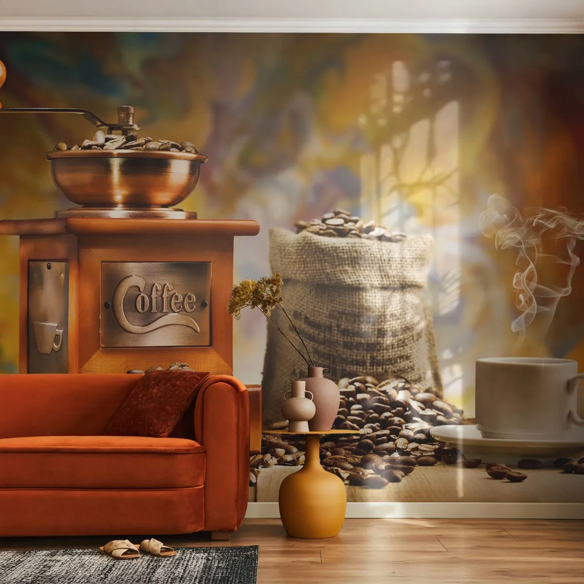 Fototapeta Premium Canvas - Chrastění zrn, hrčení mlýnku - Gastronomie, Káva, Mlýnek na kávu - 250x175 cm