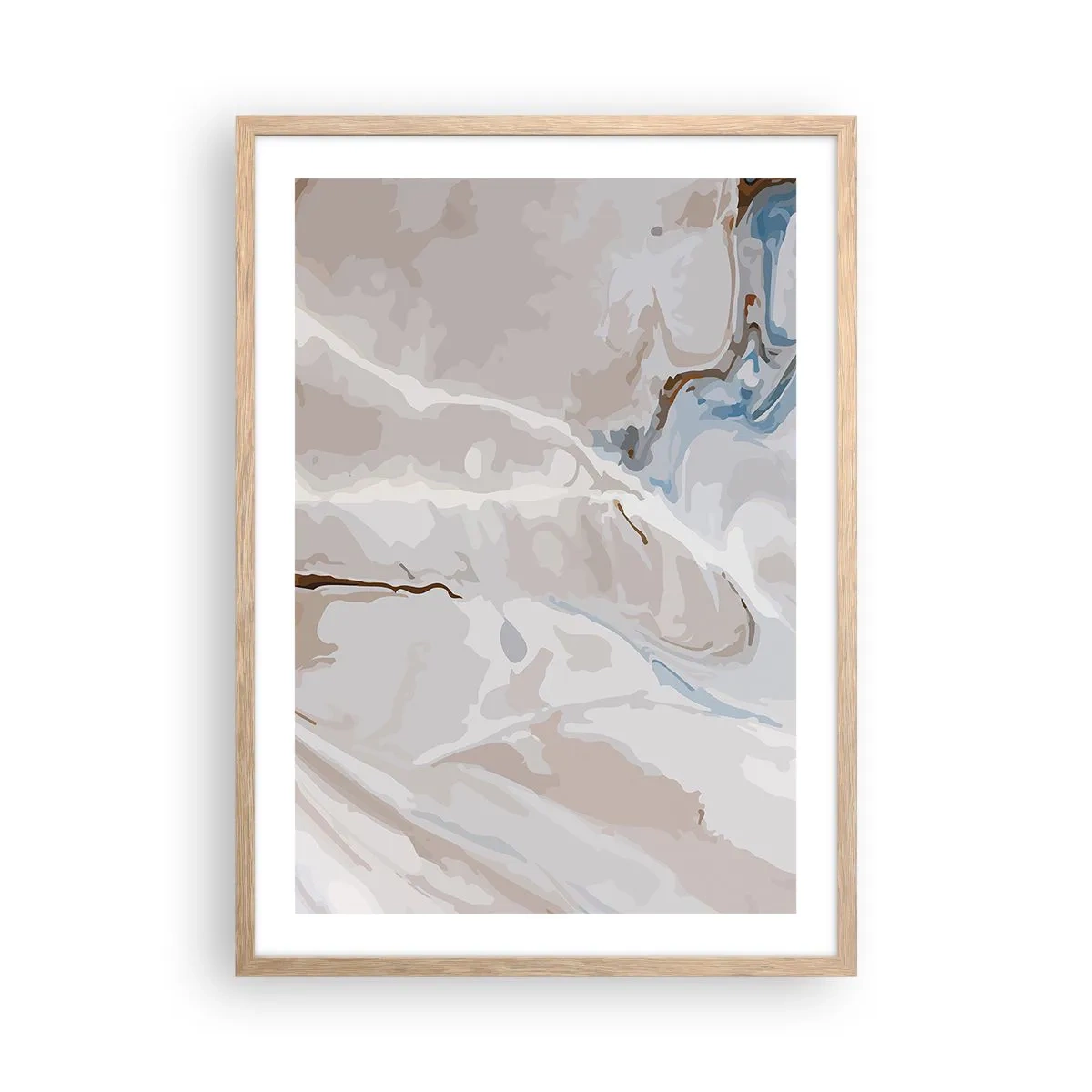 Plakát v rámu světlý dub - Modré meandry pod bílou - 50x70 cm