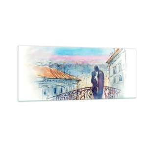 Obraz na skle - Pařížští milenci - 100x40 cm
