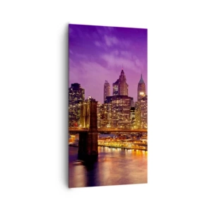 Obraz na plátně - Fialovo-zlatý Manhattan - 65x120 cm
