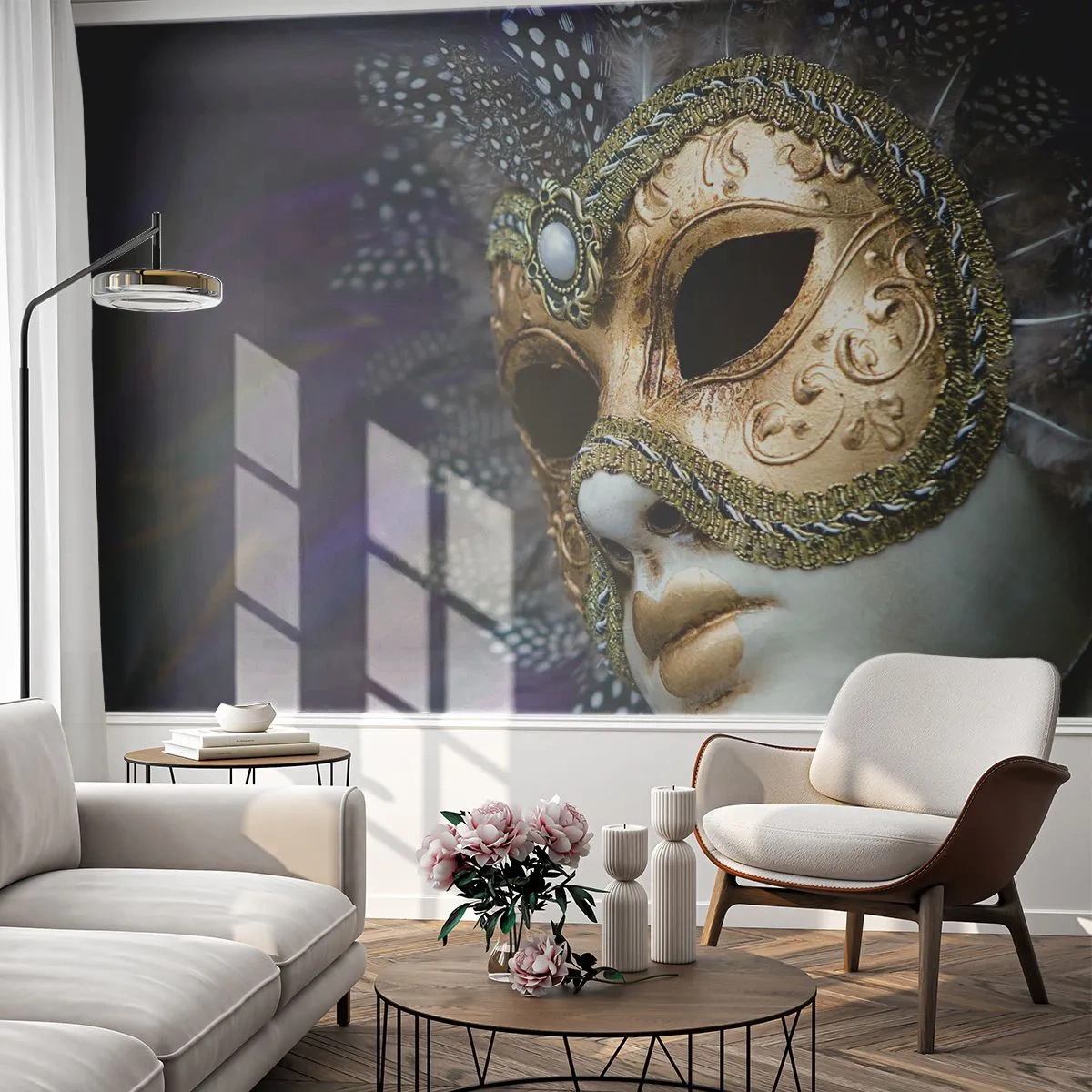 Fototapeta Premium Canvas - Benátský portrét ve zlatě - Kapuce, Kus, Benátky - 250x175 cm
