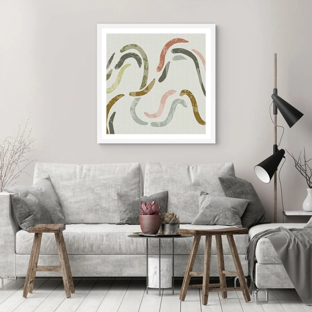 Plakát v bílém rámu - Radostný tanec abstrakce - 60x60 cm