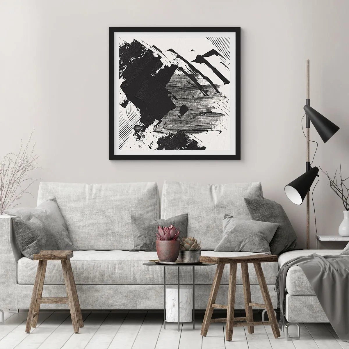 Plakát v černém rámu - Abstrakce – exprese černé - 30x30 cm
