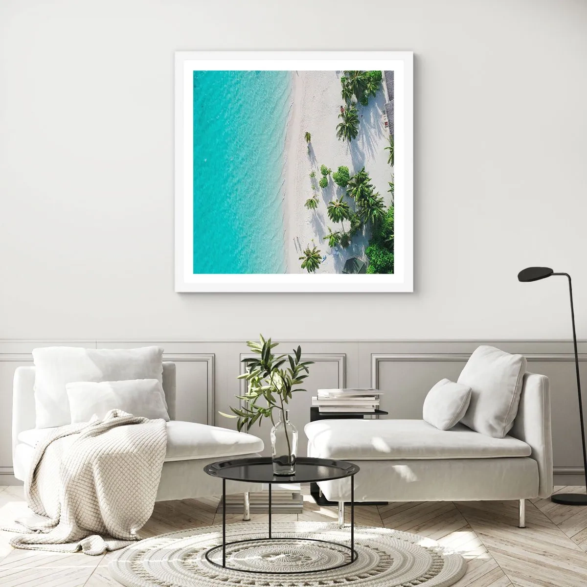 Plakát v bílém rámu - Dovolená v ráji - 60x60 cm