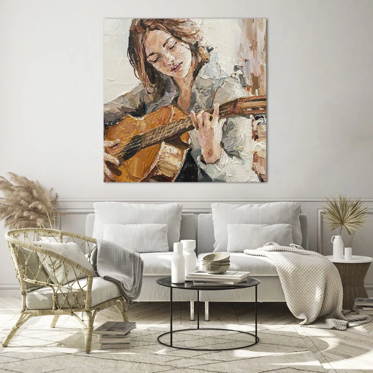 Obraz na skle - Koncert pro kytaru a dívčí srdce - 70x70 cm