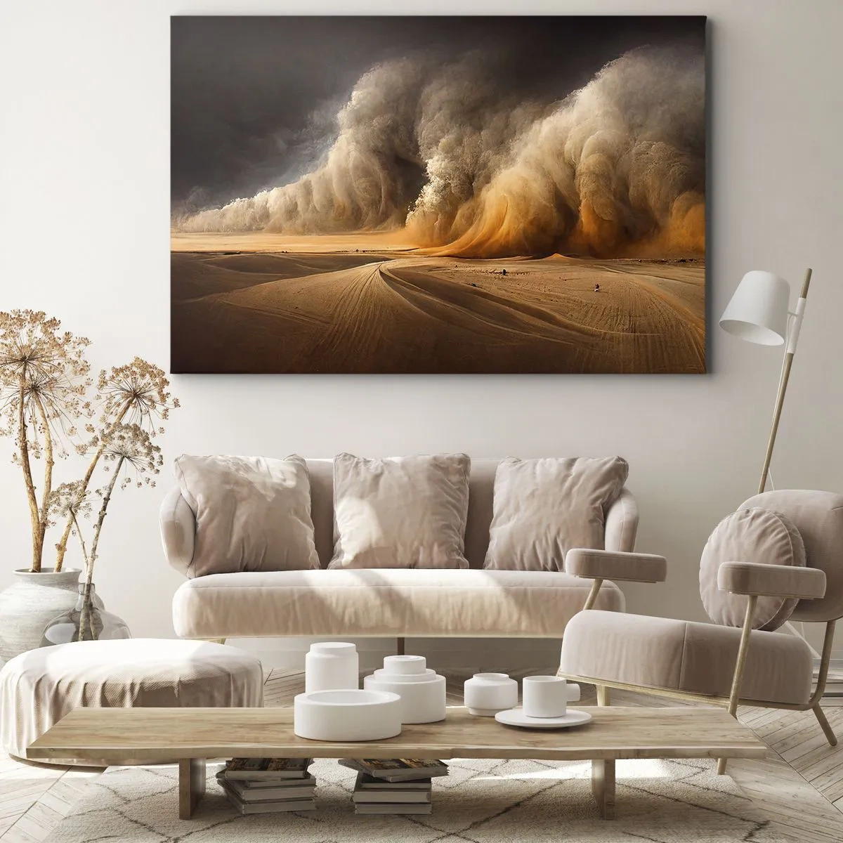 Obraz na plátně - Působivá písečná bouře v poušti - 70x50cm - Hněv pouště - Moderní nástěnná dekorace do obývacího pokoje a ložnice ARTTOR