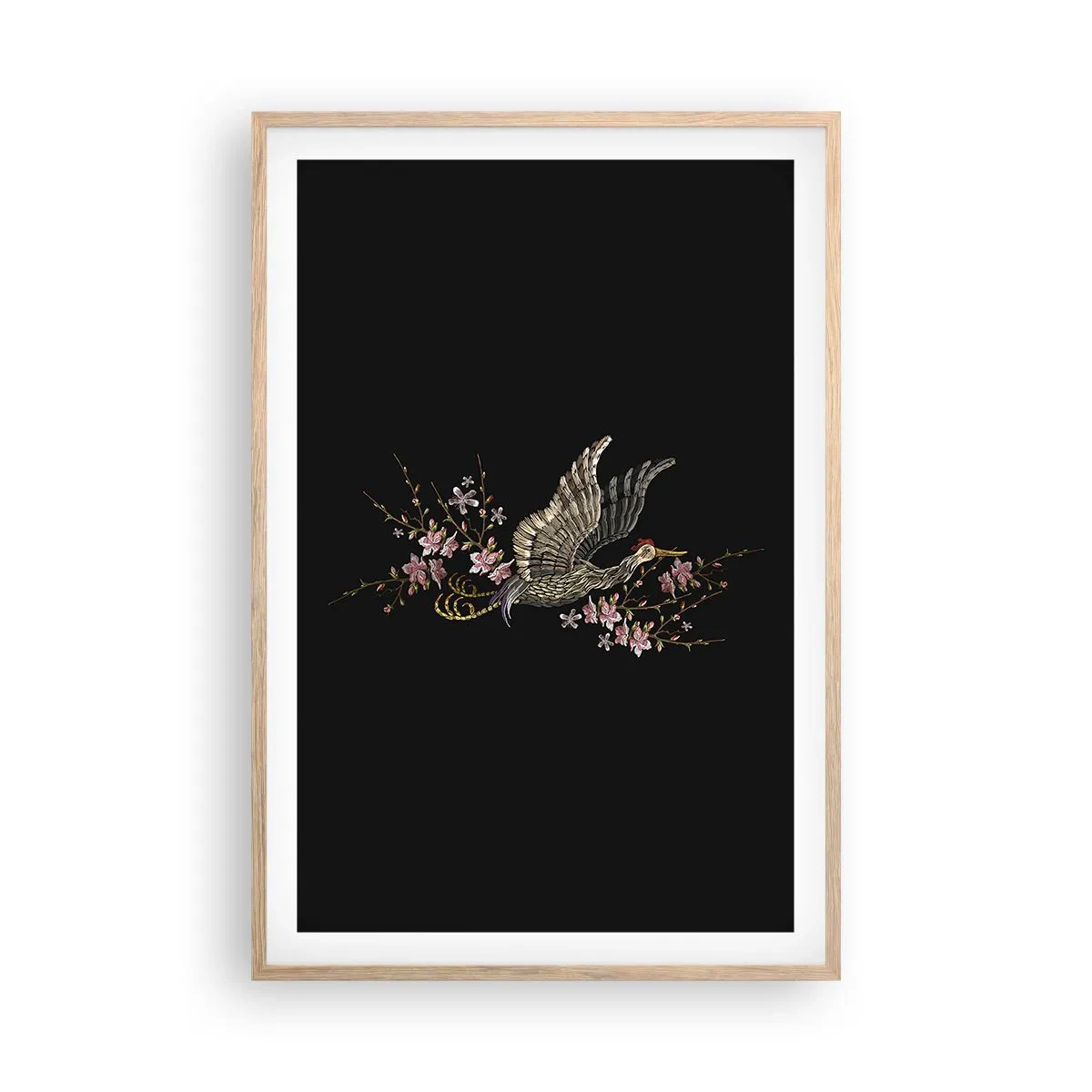 Plakát v rámu světlý dub - Exotický vyšívaný pták - 61x91 cm