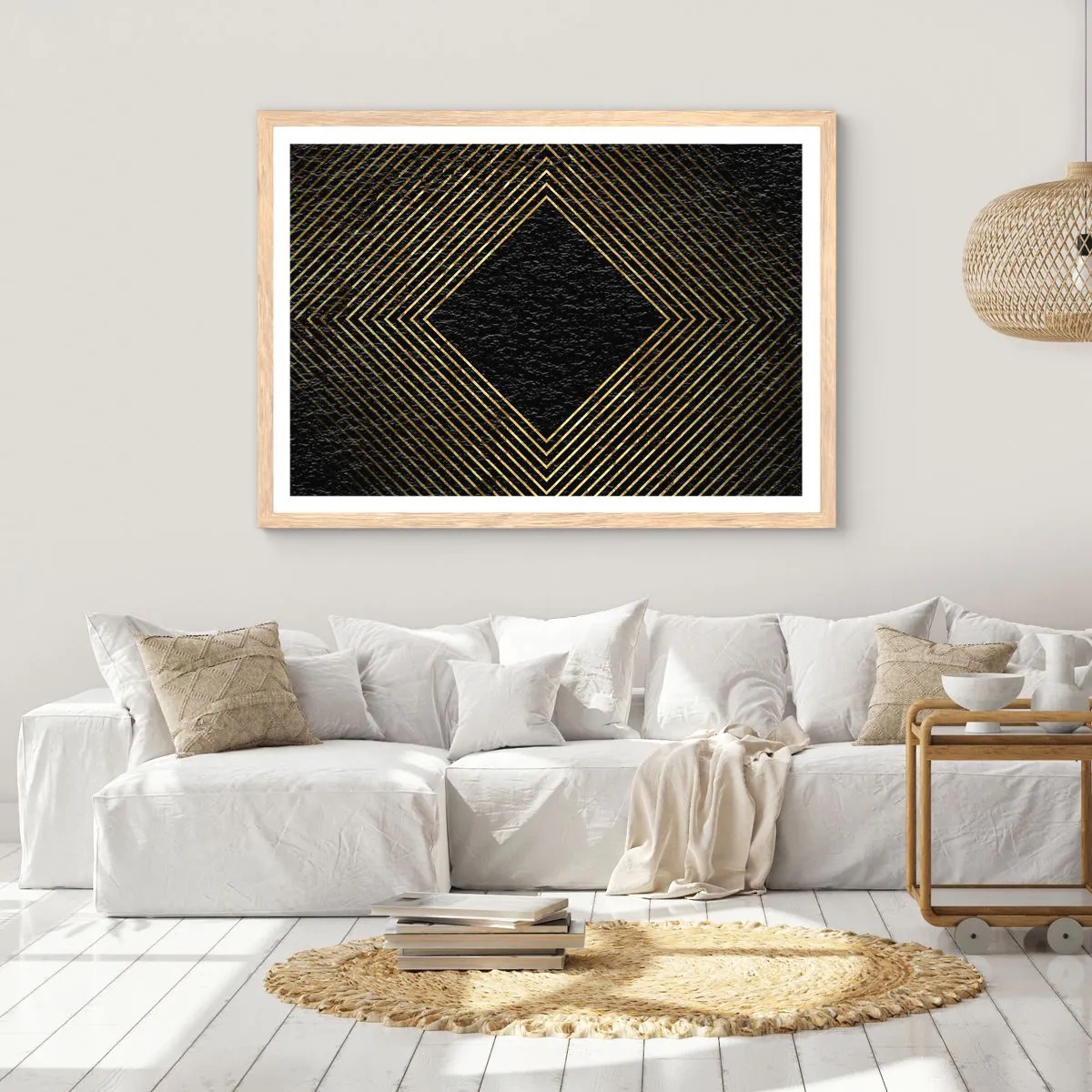 Plakát v rámu světlý dub - Geometrie ve stylu glamour - 100x70 cm