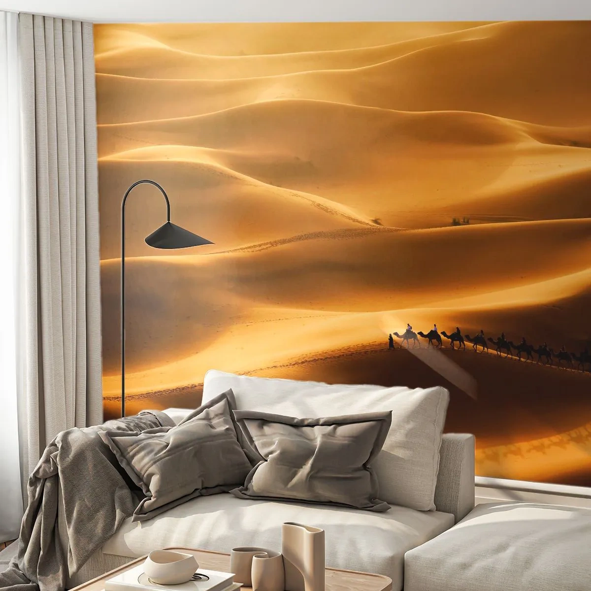 Fototapeta Samolepicí Deluxe Sticker - Karavana na vlnách pouště - Krajina, Afrika, Poušť - 250x175 cm