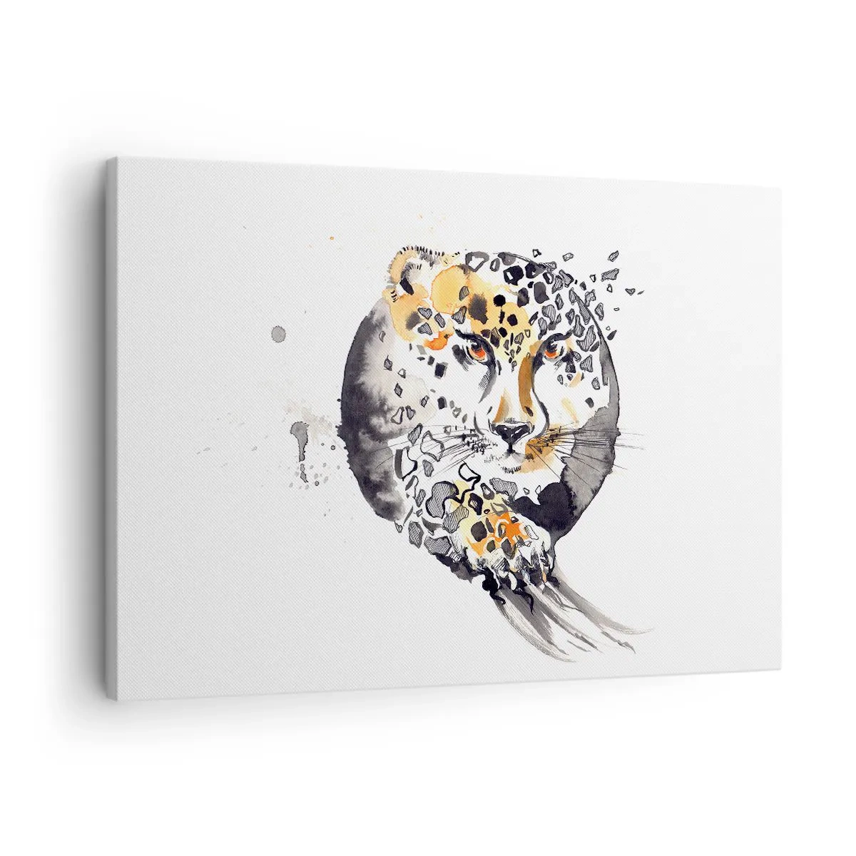 Obraz na plátně - Umělecká akvarelová malba s motivem geparda - 70x50cm - Dravá krása - Moderní nástěnná dekorace do obývacího pokoje a ložnice ARTTOR
