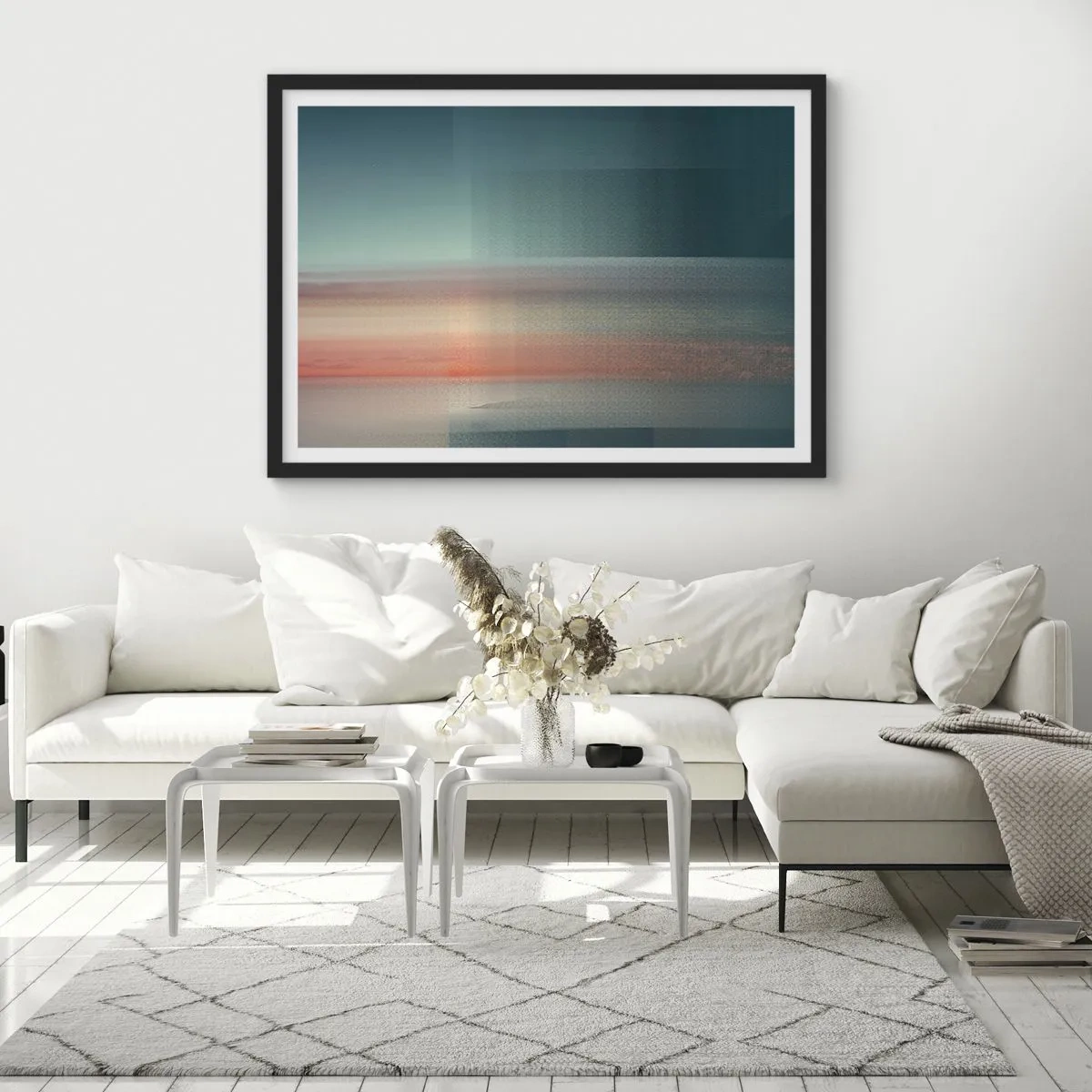 Plakát v černém rámu - Abstrakce: vlny světla - 100x70 cm