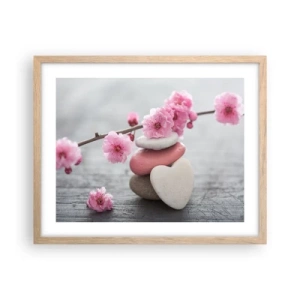 Plakát v rámu světlý dub - Blaženost s višňovým květem - 50x40 cm