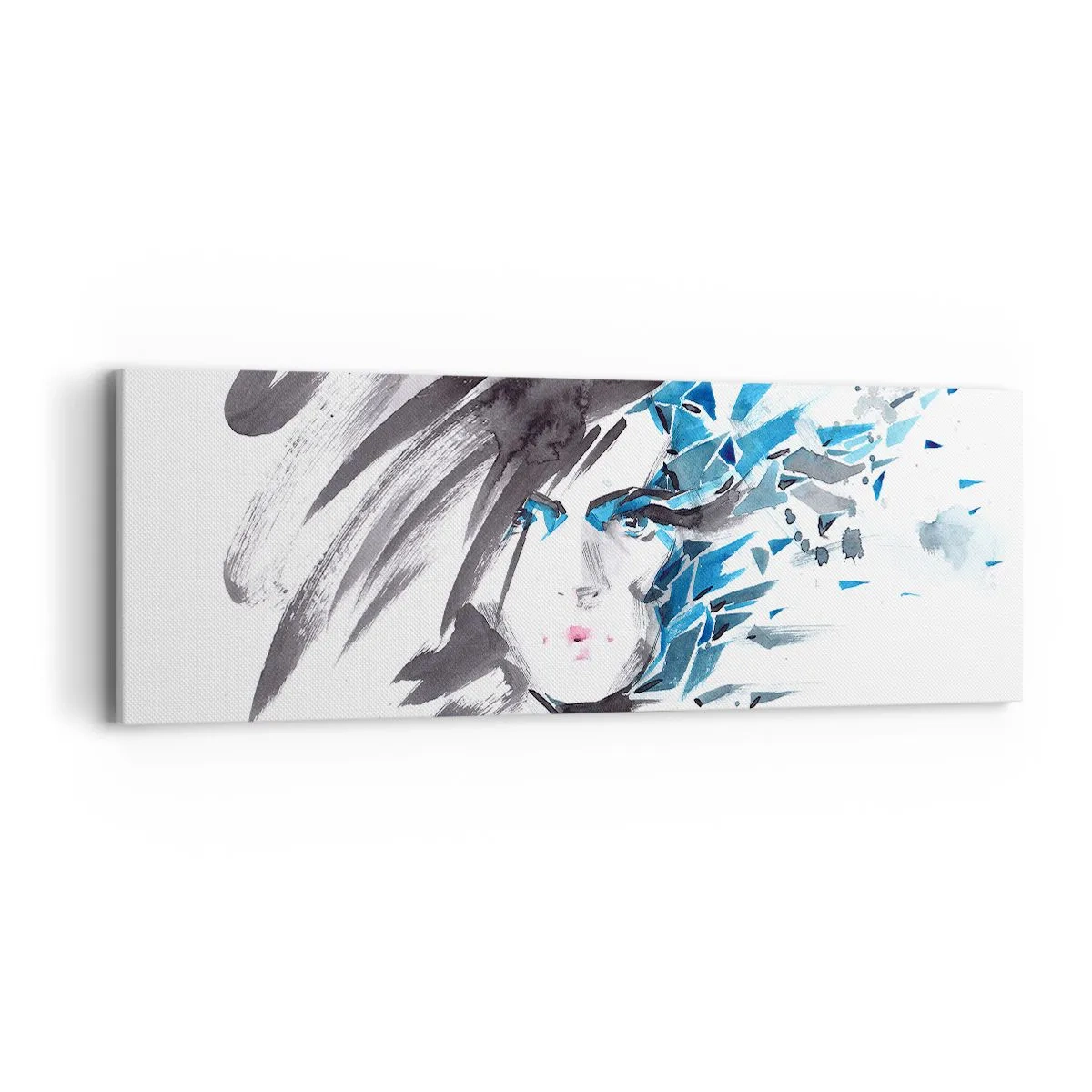 Obraz na plátně - Smyslný portrét v šedé a modré - 90x30 cm
