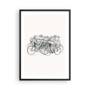 Plakát v černém rámu - Skica cyklistů závodících na minimalistickém pozadí - 50x70cm - Společně v týmu - Moderní nástěnná dekorace do obývacího pokoje a ložnice ARTTOR