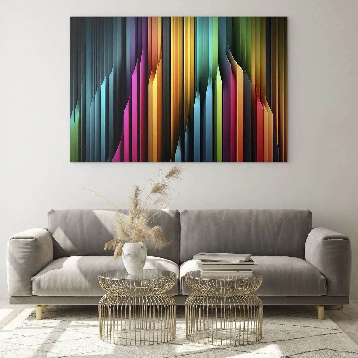 Obraz na skle - Vícebarevné svislé pruhy připomínající světlo a pohyb - 70x50cm - Světelné varhany - Moderní nástěnná dekorace do obývacího pokoje a ložnice ARTTOR