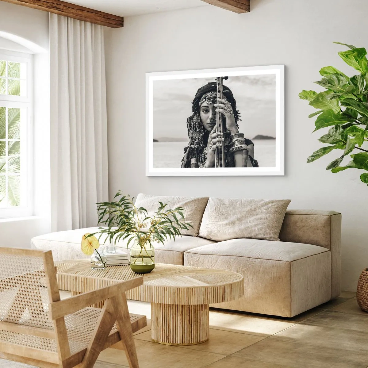 Plakát v bílém rámu - Samotná hudba orientu - 50x40 cm