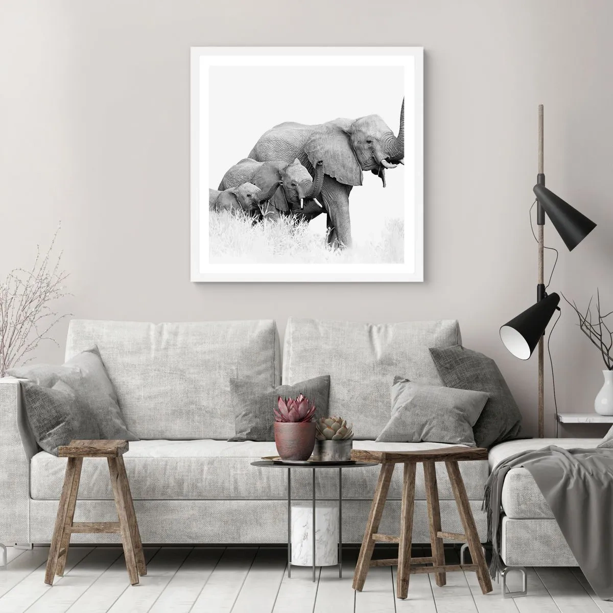 Plakát v bílém rámu - Jedna, dvě, tři - 60x60 cm