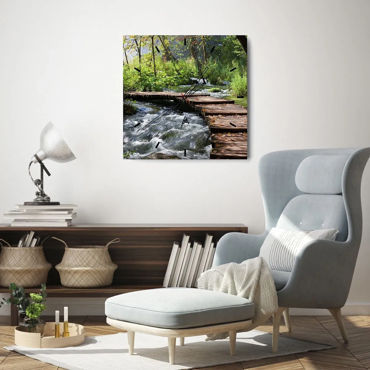 Nástěnné hodiny - U zpěněného vodopádu - 30x30 cm