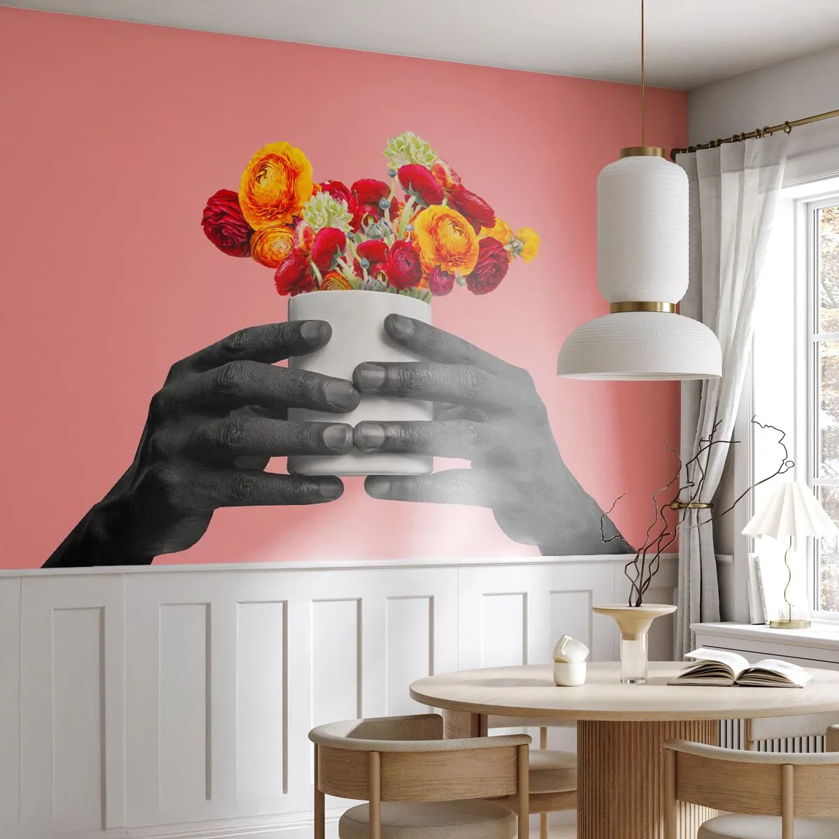 Fototapeta Standard Eco - Černobílé ruce držící barevnou kytici květin - 100x70cm - Apoteóza života - Moderní nástěnná dekorace do obývacího pokoje a ložnice ARTTOR