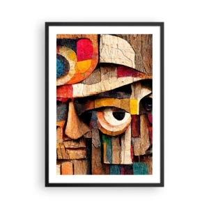 Plakát v černém rámu - Abstraktní obličej vyrobený z barevných dřevěných kostek. - 50x70cm - Vidím tě… - Moderní nástěnná dekorace do obývacího pokoje a ložnice ARTTOR
