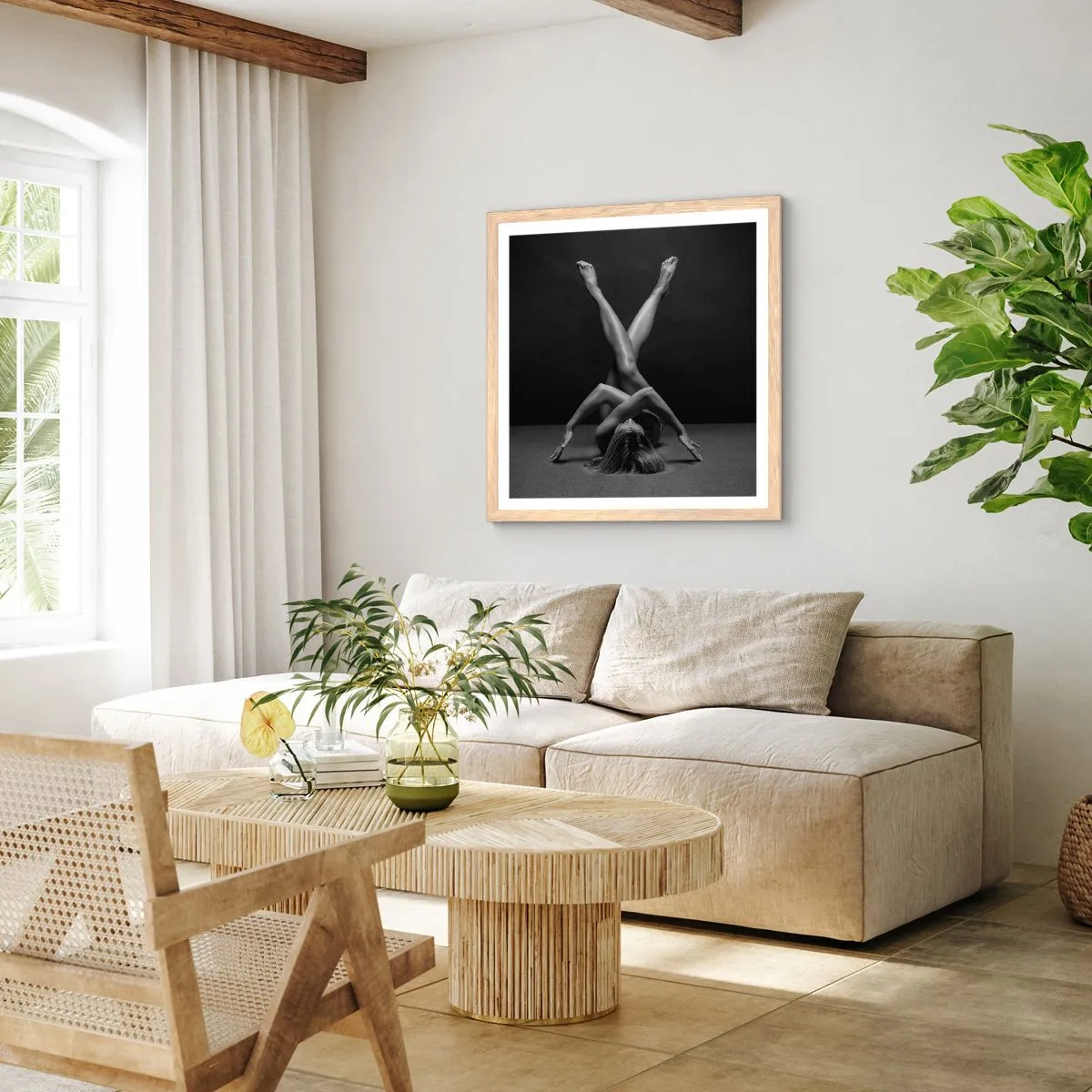 Plakát v rámu světlý dub - Geometrie nahoty - 40x40 cm
