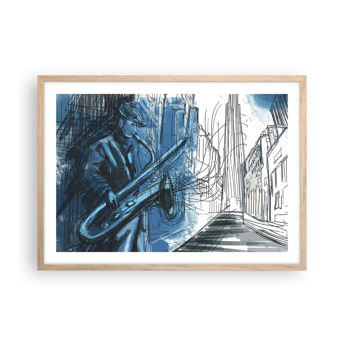 Plakát v rámu světlý dub - Městská rapsodie - 70x50 cm