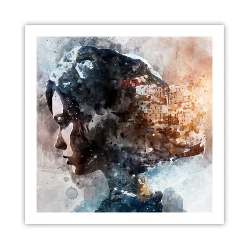 Plakát - Příběh o dívce s městem v pozadí - 60x60 cm