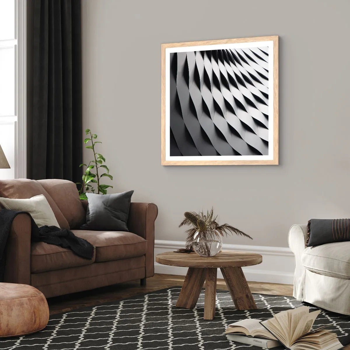 Plakát v rámu světlý dub - Na hladině vln - 30x30 cm