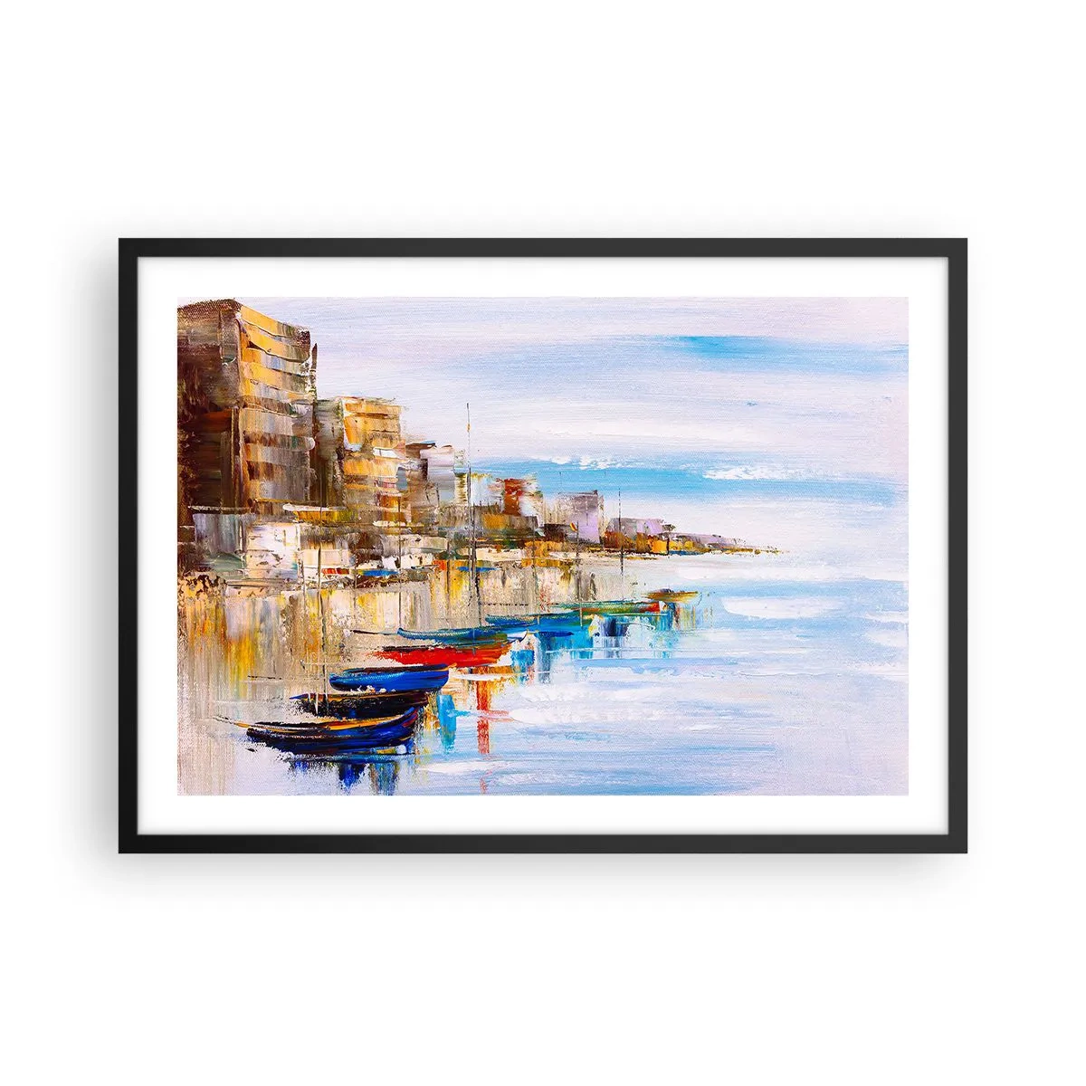 Plakát v černém rámu - Vícebarevný městský přístav - 70x50 cm