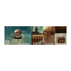 Vzor Fototapety Samolepicí Deluxe Sticker - Julius Verne zdraví - Retro, Výlet, Balón - 100x30 cm