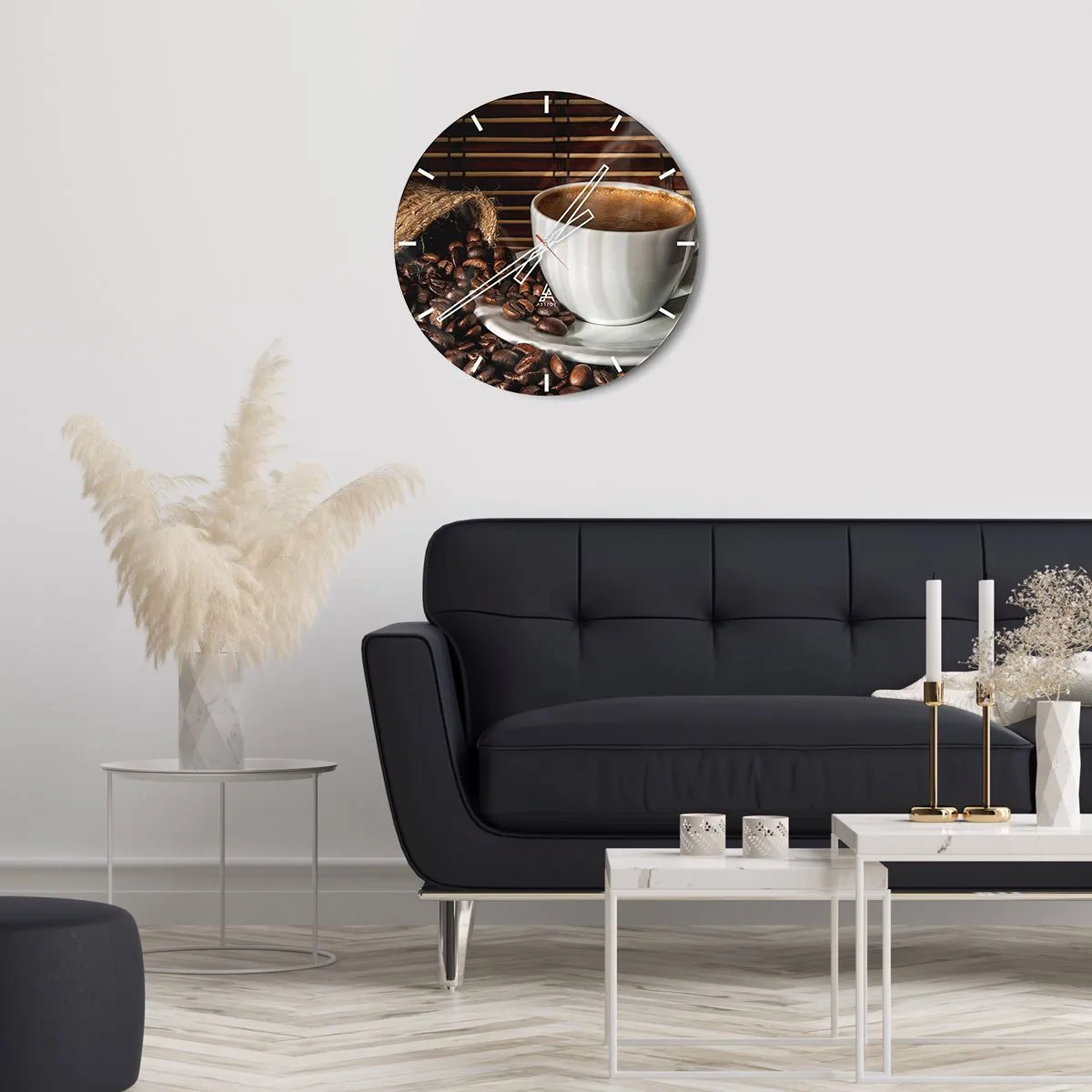 Nástěnné hodiny - Černost uhlí, průzračnost jantaru - 30x30 cm