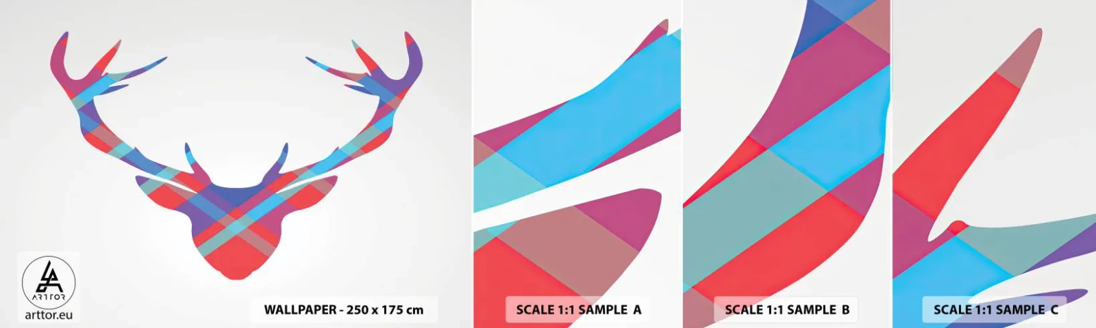 Vzor Fototapety Samolepicí Deluxe Sticker - Skotský jelen - Abstrakce, Jelen, Parohy - 100x30 cm