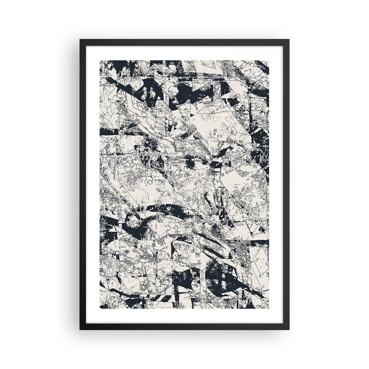 Plakát v černém rámu - Abstraktní černobílá texturovaná kompozice - 50x70cm - Prolínání protikladů - Moderní nástěnná dekorace do obývacího pokoje a ložnice ARTTOR