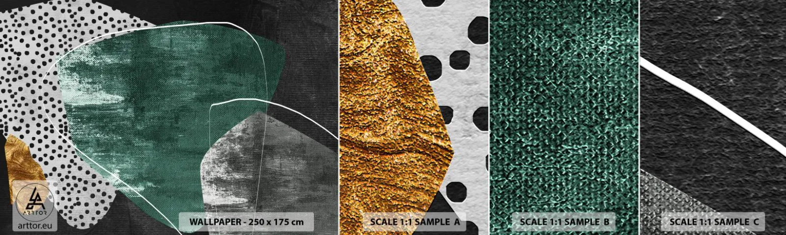 Vzor Fototapety Samolepicí Deluxe Sticker - Barevná abstrakce se zlatou vločkou - Abstrakce, Textura, Koláž - 100x30 cm