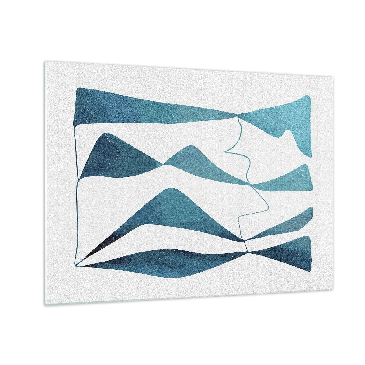 Obraz na skle - Tyrkysové vlny a tvary na bílém pozadí - 70x50cm - Abstrakce: tyrkysový vztah - Moderní nástěnná dekorace do obývacího pokoje a ložnice ARTTOR