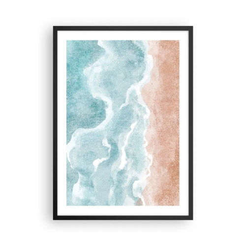 Plakát v černém rámu - Oceánské vlny se setkávají s písečnou pláží - 50x70cm - Abstrakce mraků - Moderní nástěnná dekorace do obývacího pokoje a ložnice ARTTOR