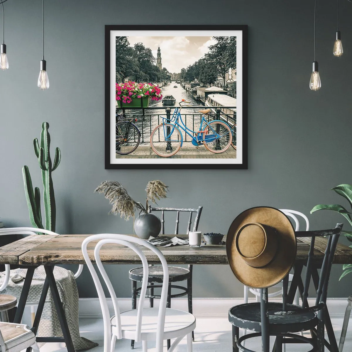 Plakát v černém rámu - Barvy amsterdamské ulice - 60x60 cm