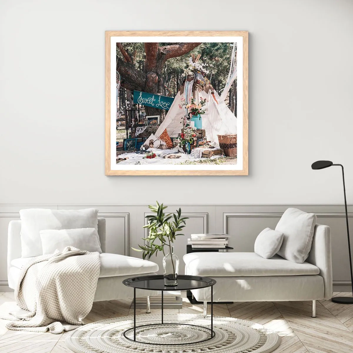 Plakát v rámu světlý dub - Make love… - 50x50 cm