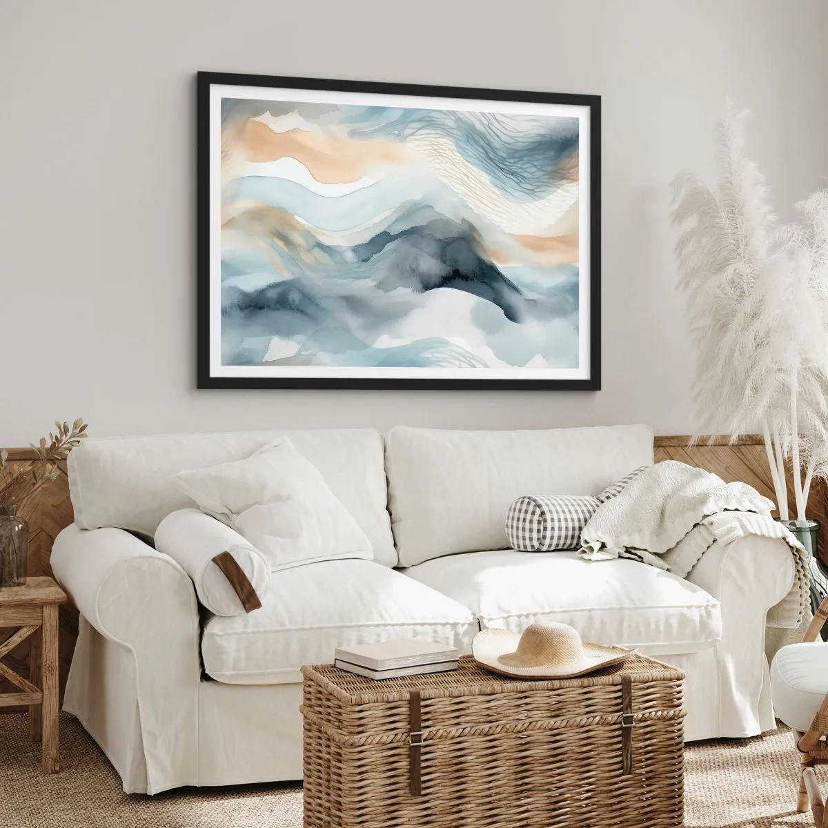 Plakát v černém rámu - Abstrakce sněhu a mlhy - 100x70 cm