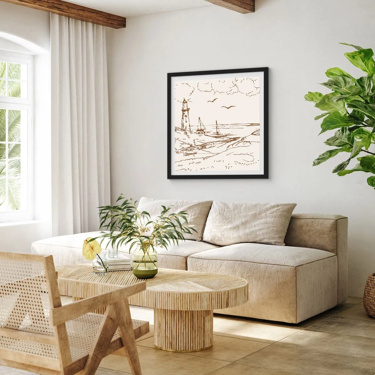 Plakát v černém rámu - Náčrt letních vzpomínek - 40x40 cm