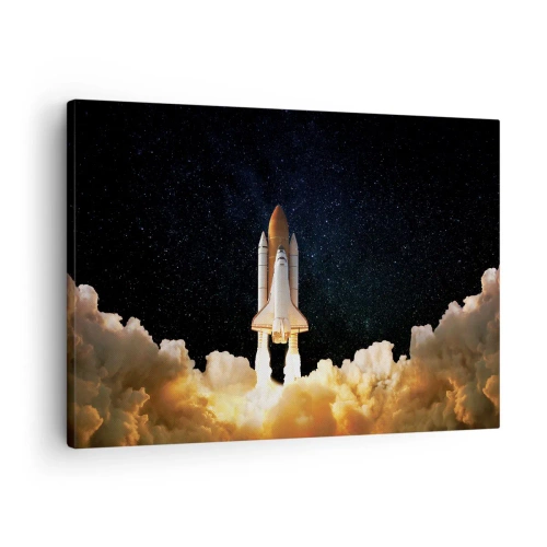 Obraz na plátně - Vesmírná raketa vzlétá proti hvězdné obloze - 70x50cm - Ad astra! - Moderní nástěnná dekorace do obývacího pokoje a ložnice ARTTOR