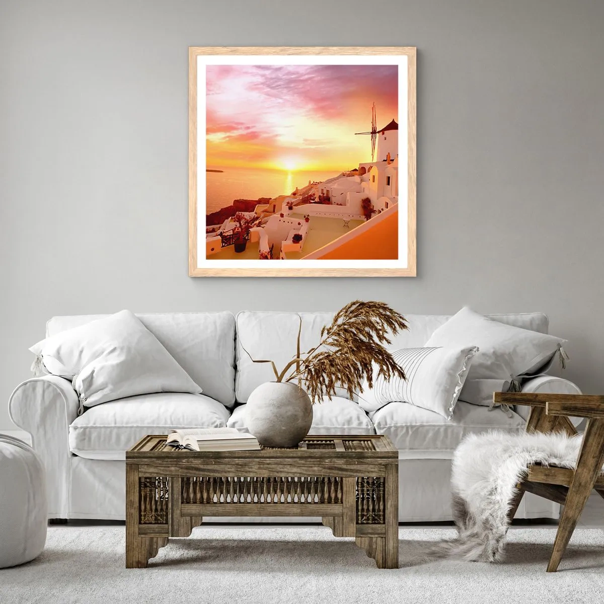 Plakát v rámu světlý dub - Rozplynout se v bílé a zlaté - 40x40 cm